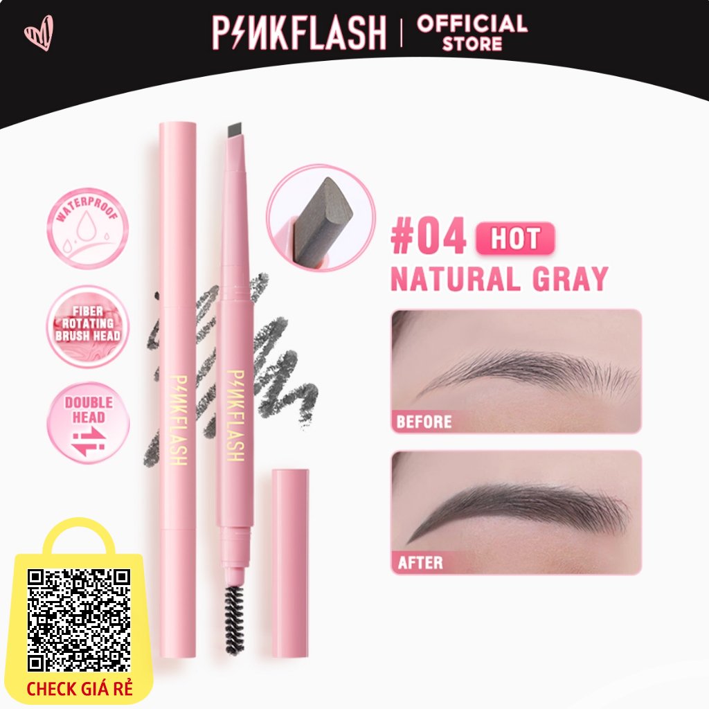 PINKFLASH OhMyEmoji Bút Kẻ Lông Mày Dễ Tán Chống Nước Giữ Màu Lên Đến 8 Tiếng Tích Hợp Đầu Cọ Chải Tiện Dụng 30g