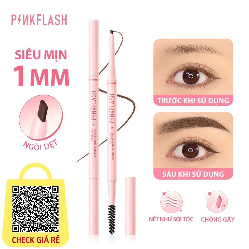 PINKFLASH SkinnyLine Bút Kẻ Mày Đầu Rút Siêu Mịn 1mm Đầu Ngòi Dẹt Nét Mịn Hai Đầu Không Vón Cục Không Thấm Nước Lâu Trôi Sắc Tố Cao Chống Gấy Dễ Sử Dụng