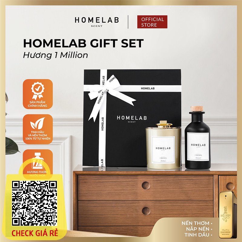 Quà tặng cao cấp_HOMELAB GIFT SET - Nến thơm & tinh dầu khuếch tán mùi hương 1 MILLION - Paco Rabanne