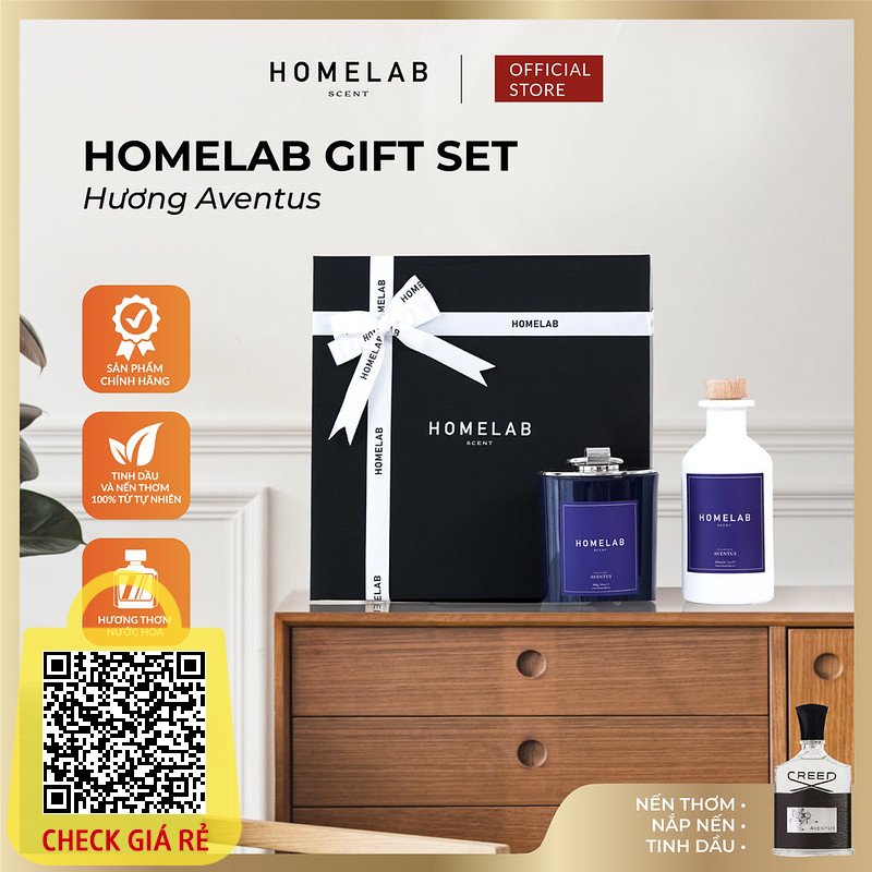 Quà tặng cao cấp_HOMELAB GIFT SET - Nến thơm & tinh dầu khuếch tán mùi hương CREED AVENTUS