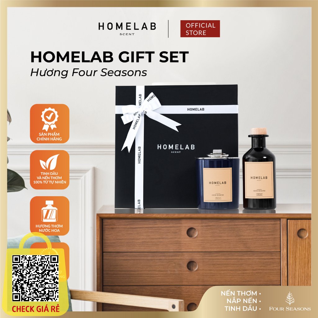 Qua tang cao cap_HOMELAB GIFT SET - Nen thom & tinh dau thom phong mui huong FOUR SEASONS