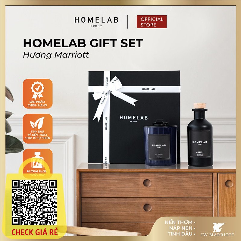 Qua tang cao cap_HOMELAB GIFT SET - Nen thom & tinh dau thom phong mui huong MARRIOTT