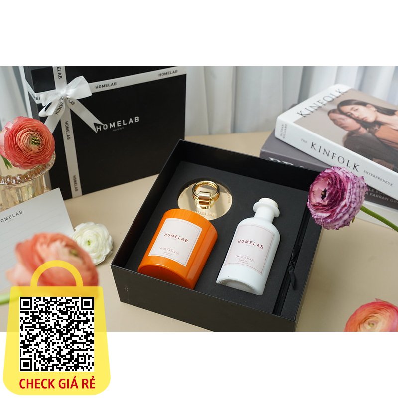 Quà tặng cao cấp_HOMELAB GIFT SET - Nến thơm & tinh dầu thơm phòng mùi hương PEONY & SUEDE