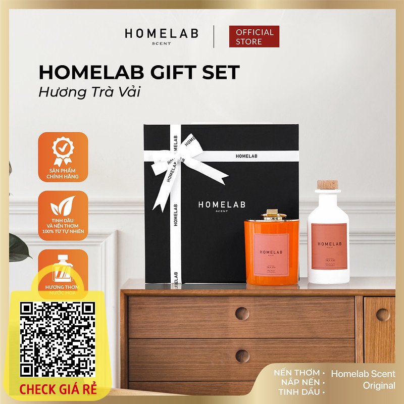 Quà tặng cao cấp_HOMELAB GIFT SET - Nến thơm & tinh dầu thơm phòng mùi hương TRÀ VẢI