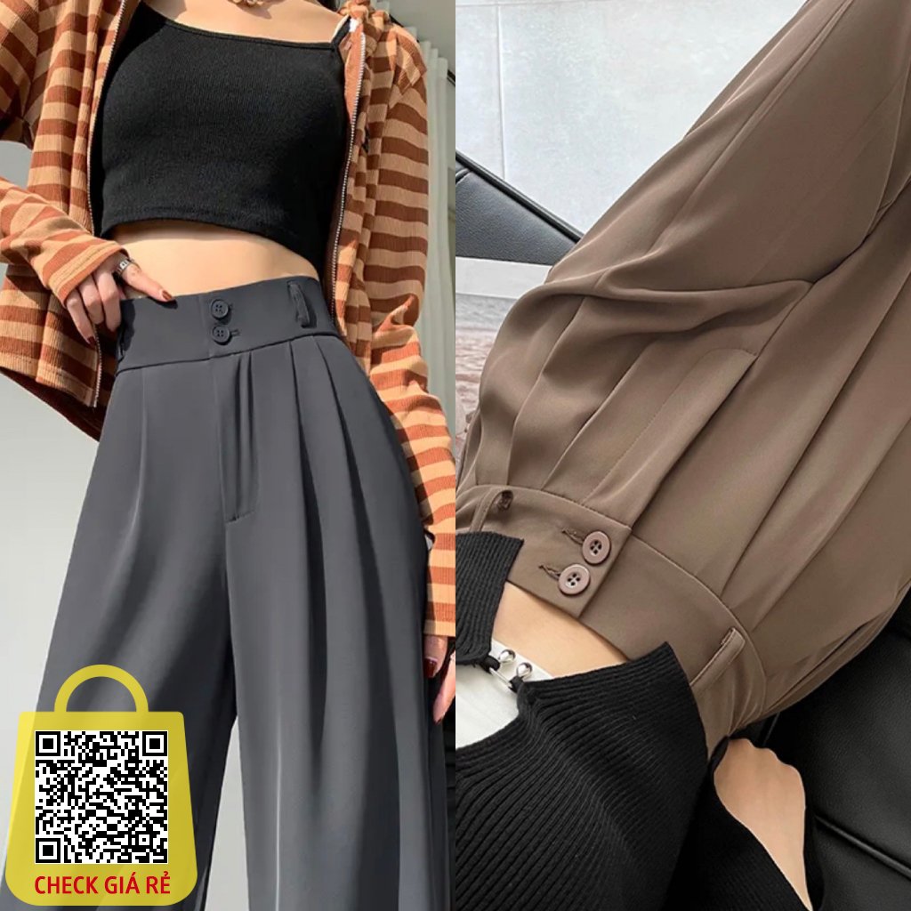 Quần ống suông culottes dài 100cm cạp bản to 7 phân 2khuy siêu Hot