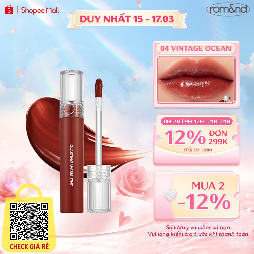 [Rom&nd] Son tint nước siêu lì, lâu trôi Hàn Quốc Romand Glasting Water Tint 4g