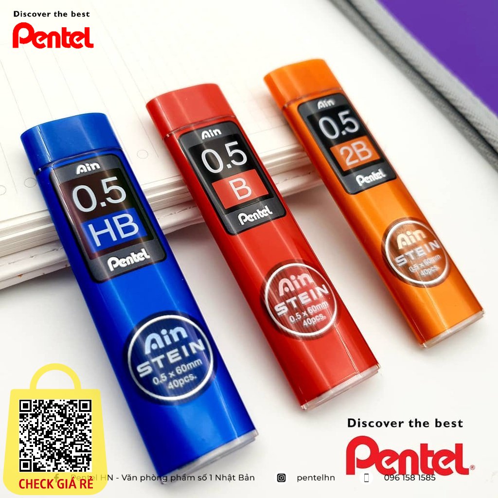 Ruột Chì Kim Pentel Ain Stein 2B Ngòi 0.2/0.3/0.5/0.7/0.9mm | Cấu Trúc Tổ Ong Siêu Cứng | Nét Viết Trơn Mượt