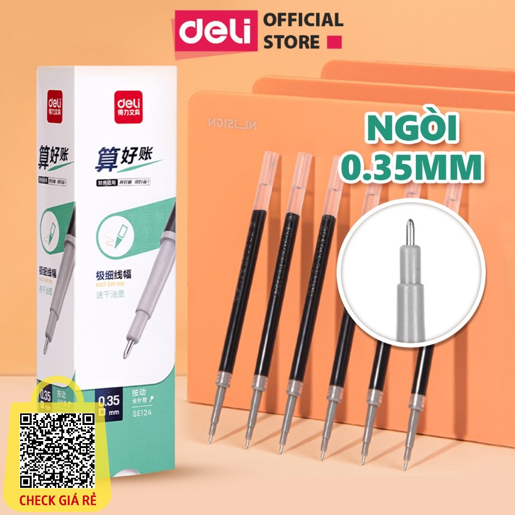 Ruột Ngòi Bút Gel Deli 0.35mm Dùng Cho Bút Bi Nước SA130 A122 Lâu Hết Mực Không Gai Viết Mực Trơn Tru SE124 Nhanh Khô