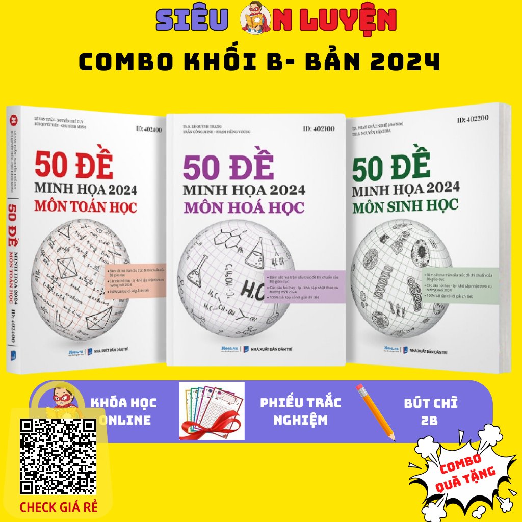 Sách- 50 Bộ Đề Minh Họa Khối B Toán- Hóa- Sinh-  Bản Cập Nhật Ôn Thi THPT Quốc Gia Năm 2024