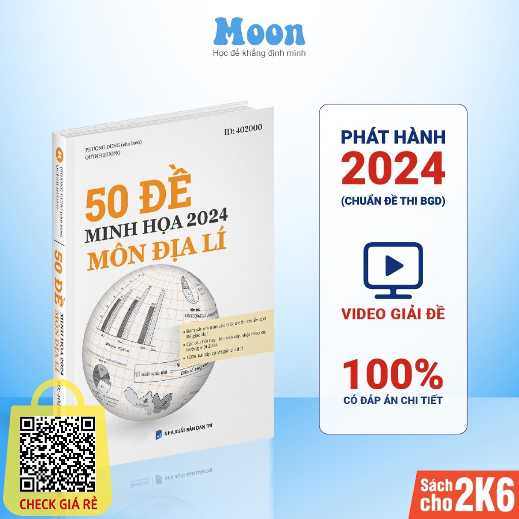 Sách 50 đề minh hoạ môn Địa lí ôn luyện thi THPT quốc gia 2024 moonbook