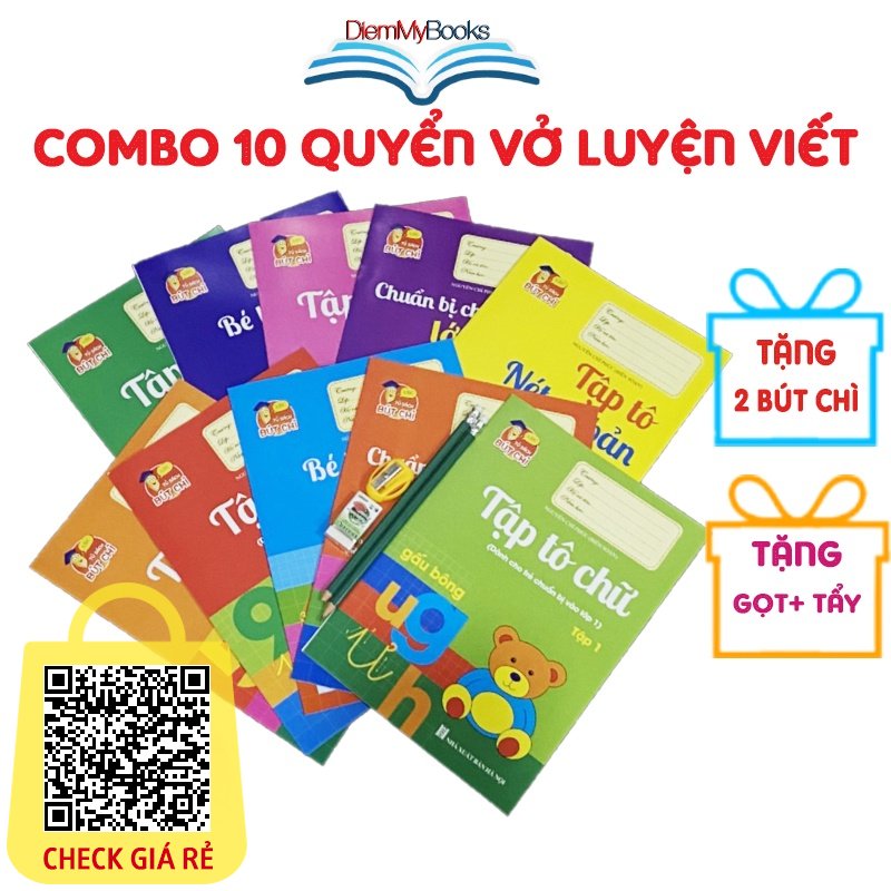 Sách-Bộ 10 quyển luyện viết tập tô chữ cho bé mẫu giáo mầm non Tặng 2 bút chì+ gọt+ Tẩy