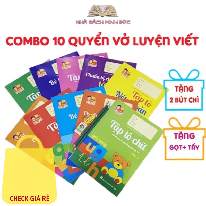 Sách Bộ 10 quyển luyện viết tập tô chữ cho bé mẫu giáo mầm non .Tặng kèm 2 bút chì - 1 tẩy và 1 gọt