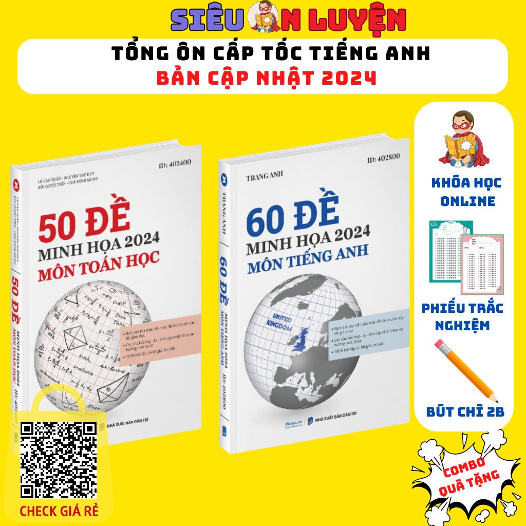 Sách- Bộ Đề Minh Họa Môn Toán và Tiếng Anh-  Bản Cập Nhật Ôn Thi THPT Quốc Gia Năm 2024