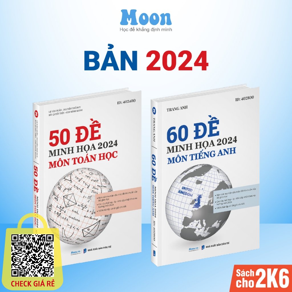 Sách bộ đề minh họa ôn thi THPT QG 2023: Combo 2 sách môn Toán và Tiếng Anh cô Trang Anh Moonbook - Sach ID