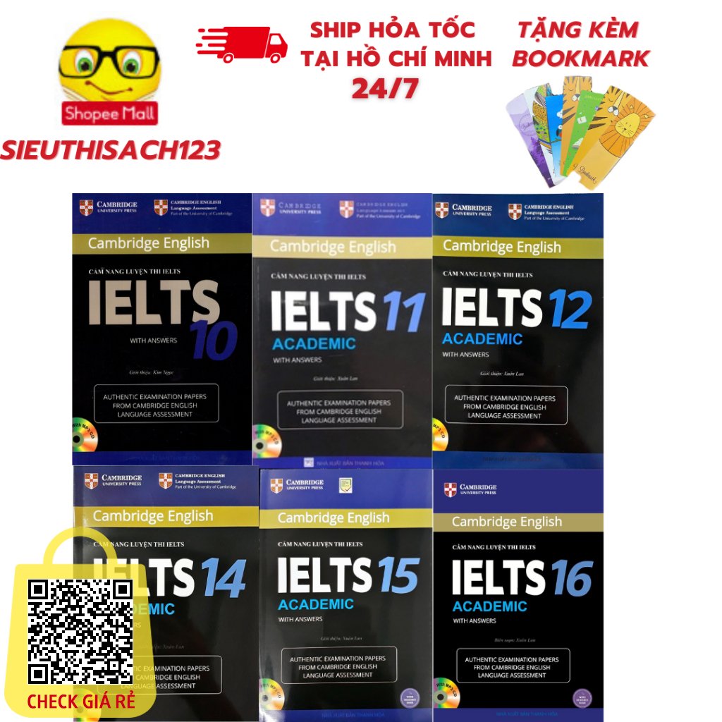 Sách Cẩm Nang Luyện Thi IELTS 10 , 11 ,12, 13 ,14 ,15 ,16 + Tặng kèm bookmark (lẻ tùy chọn )