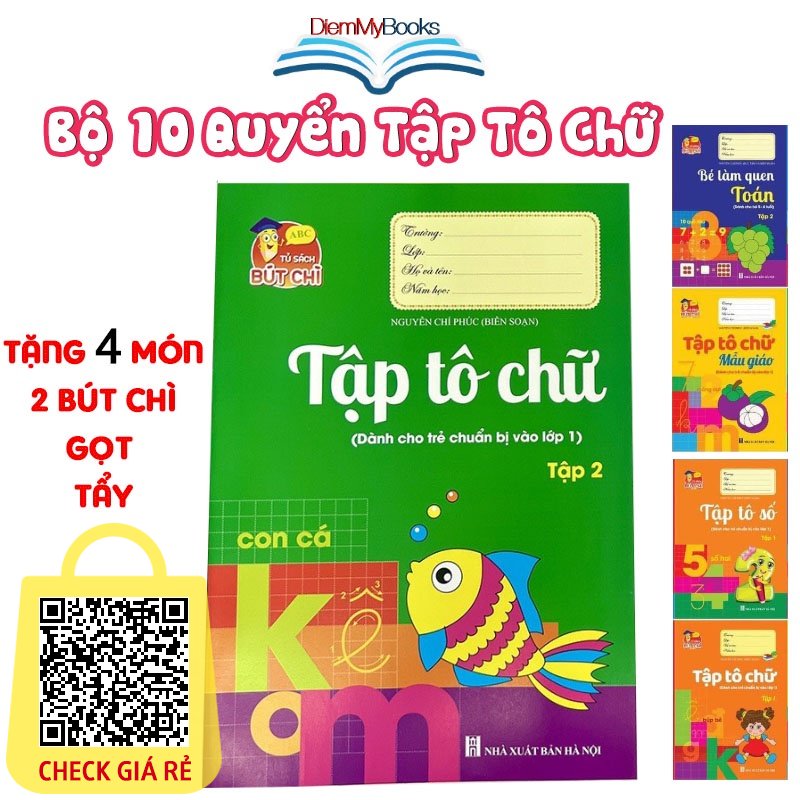 Sách Combo 10 Quyển Luyện Viết Tập Tô Chữ Cho Bé Mẫu Giáo Mầm Non Tặng 2 Bút Chì+ Gọt+ Tẩy (10 Cuốn)