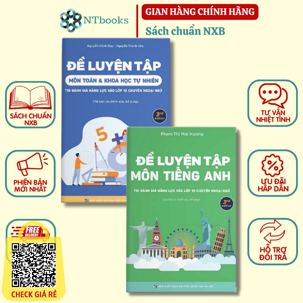 Sách (Combo 2 cuốn) Đề Luyện Tập Thi Đánh Giá Năng Lực Vào Lớp 10 Chuyên Ngoại Ngữ Môn Toán Tiếng Anh