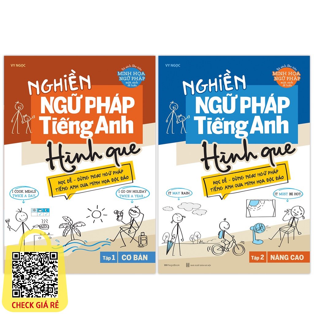 Sách Combo 2 cuốn Nghiền ngữ pháp Tiếng Anh hình que Cơ bản và Nâng cao megabook