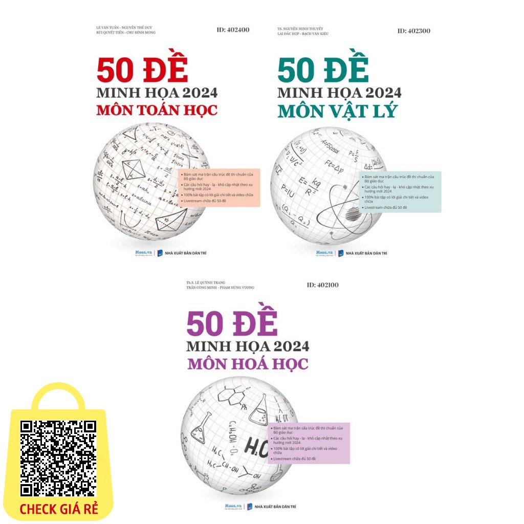 Sách Combo Bộ Đề Ôn Thi Khối A 50 Đề Minh Họa 2024: Môn Toán Học - Vật Lý - Hóa Học - Tặng Phiếu Trắc Nghiệm (MOON)