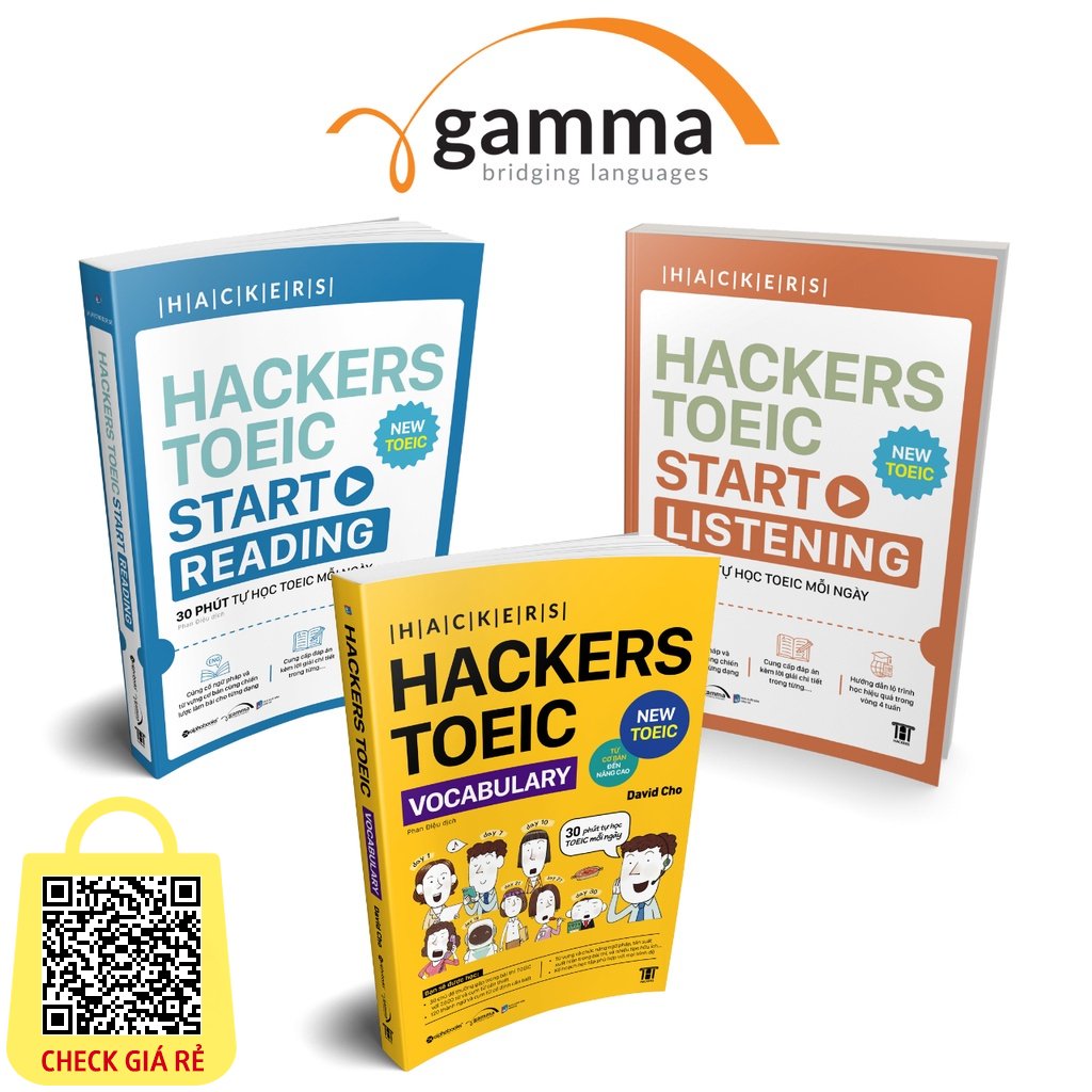 Sách Combo Hackers TOEIC: VOCABULARY + READING + LISTENING Alphabooks Bản Quyền