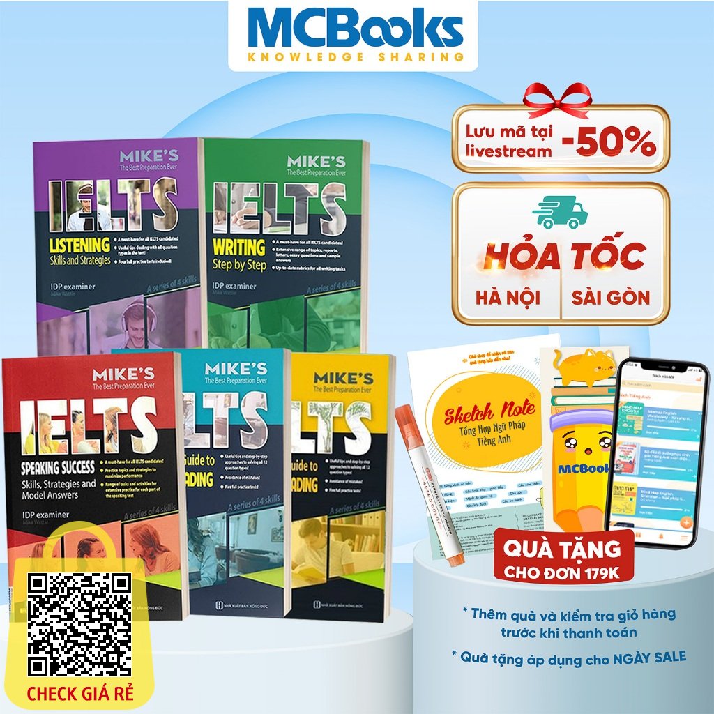 Sách Combo IELTS Mike's (Writing, Reading, Speaking, Listening) - Học Kèm App Online