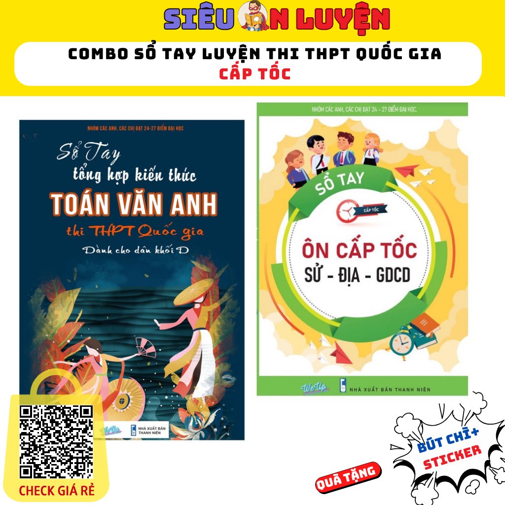 Sách - Combo Sổ tay Ôn Thi CẤP TỐC Toán Văn Anh, Sử Địa GDCD- Biên Soạn Mới Nhất Dành Cho Khổ D