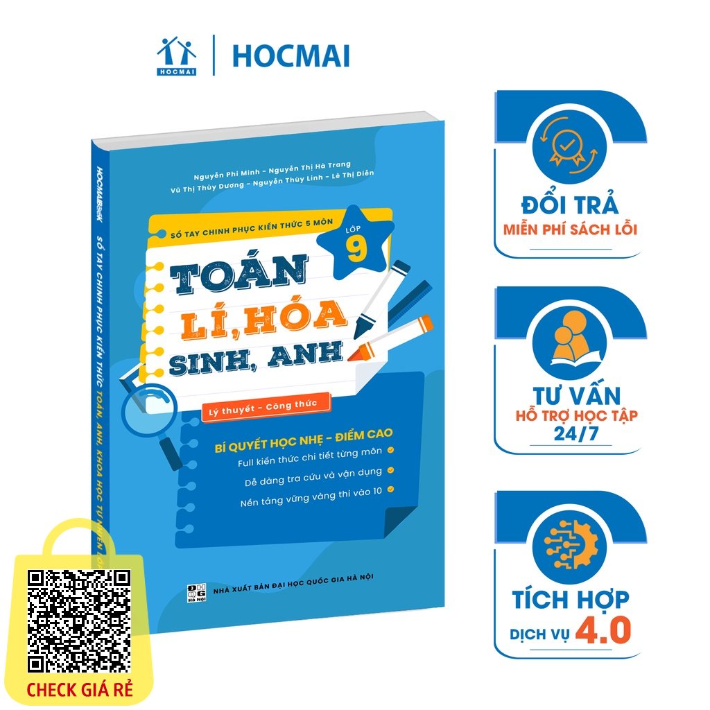 Sách Sổ Tay Chinh Phục Kiến Thức 5 môn TOÁN LÍ HÓA SINH ANH LỚP 9 HOCMAI Lý thuyết và dạng bài ôn thi vào 10