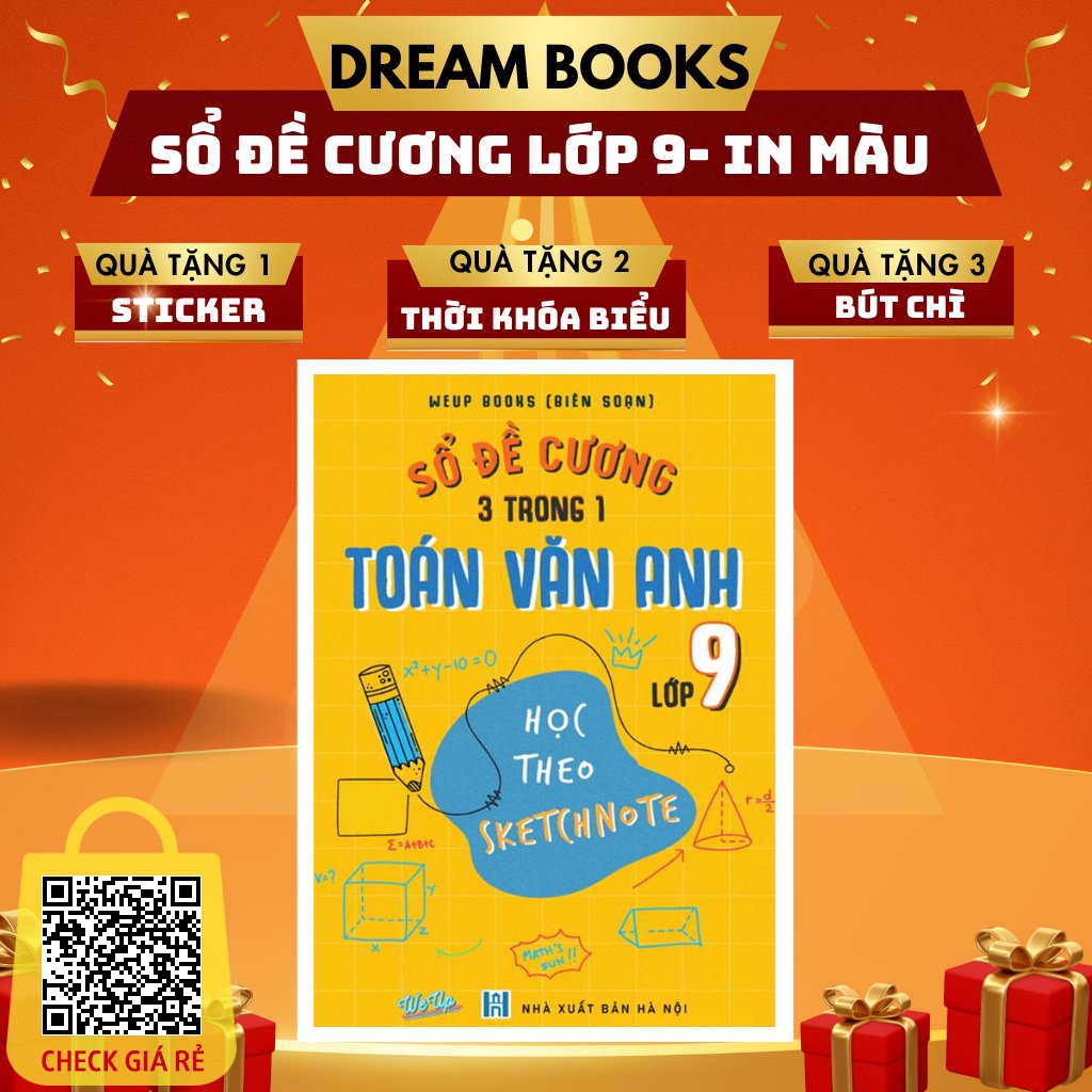 Sách Sổ Tay Đề Cương 3 Trong 1 Toán Văn Anh 9- Học Theo SKETCHNOTE