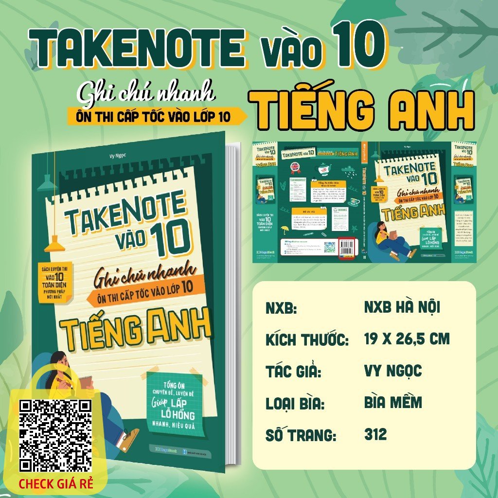 Sách Take Note Vào 10 - Ghi Chú Nhanh Ôn Thi Cấp Tốc Luyện Thi Vào Lớp 10 Tiếng Anh ( Khổ To)