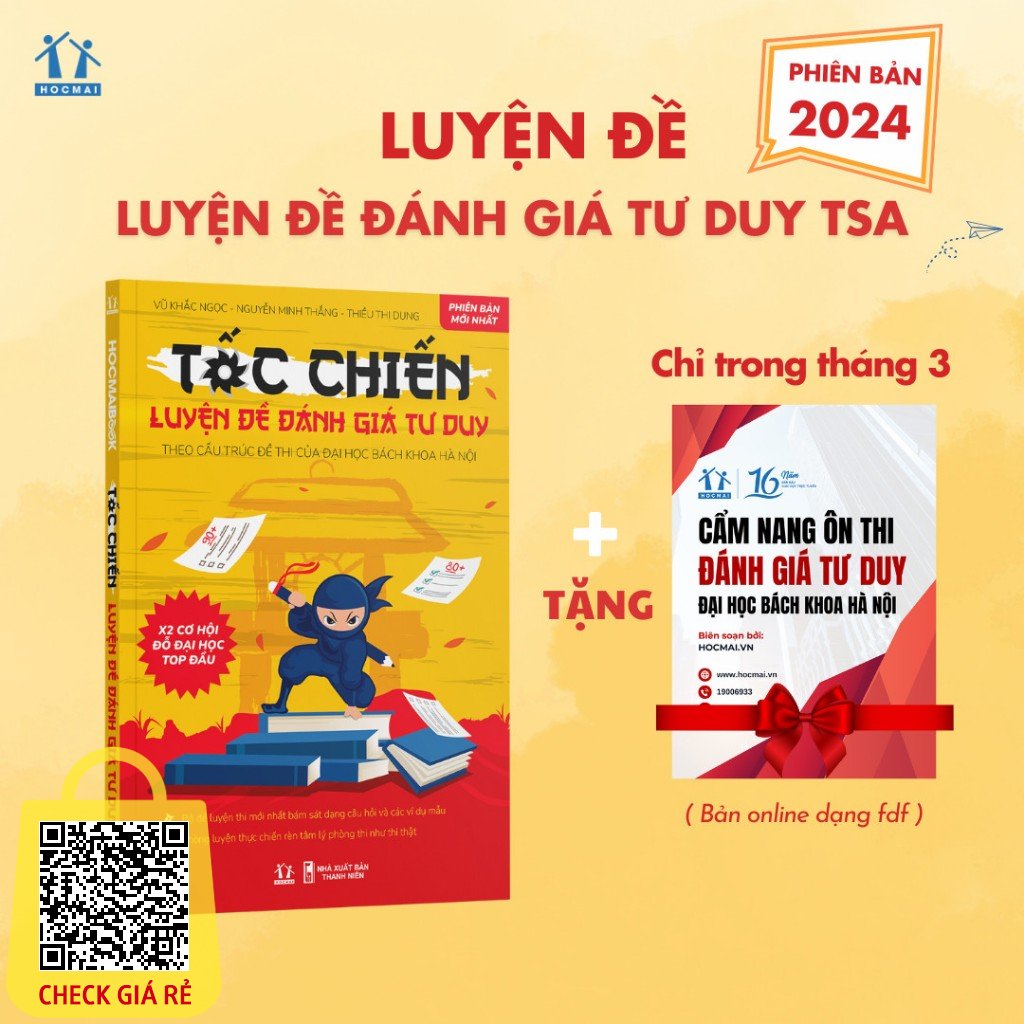 Sách Tốc chiến luyện đề đánh giá tư duy Đại học Bách Khoa Hà Nội - Phòng luyện TSA - Phiên bản 2024