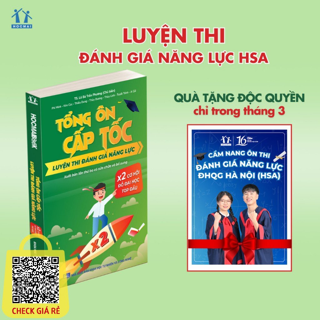 Sách Tổng ôn cấp tốc luyện thi Đánh giá năng lực Phòng luyện HSA 3 tháng Bản 2024 luyện thi ĐGNL ĐHQG HN HOCMAI