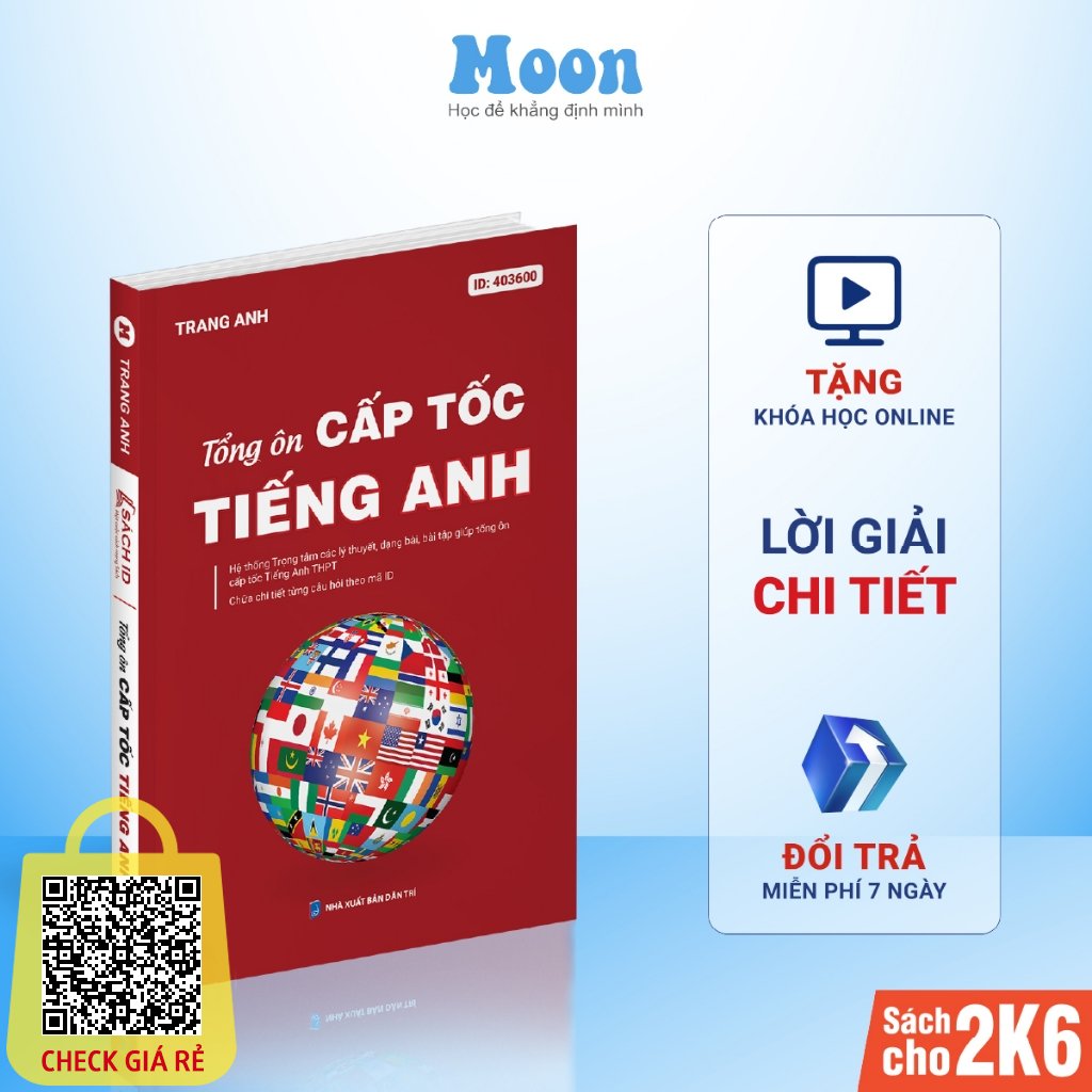 Sách Tổng ôn cấp tốc tiếng anh cô Trang Anh - luyện thi đánh giá năng lực ôn thi THPT quốc gia 2024 moonbook