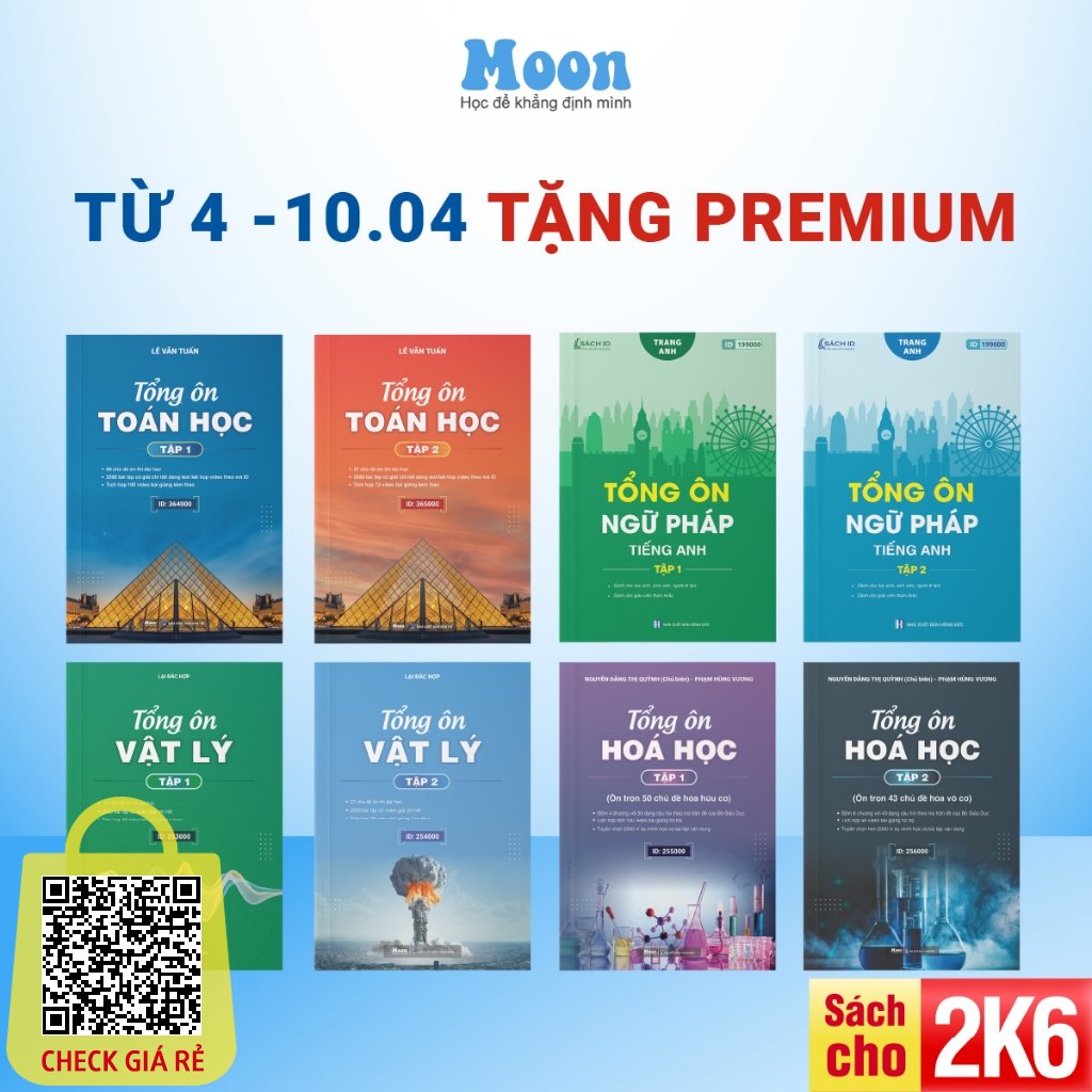 Sách Tổng ôn kiến thức lớp 12 môn Toán - Lý - Hoá - Anh - ôn thi thpt quốc gia 2023 Moonbook