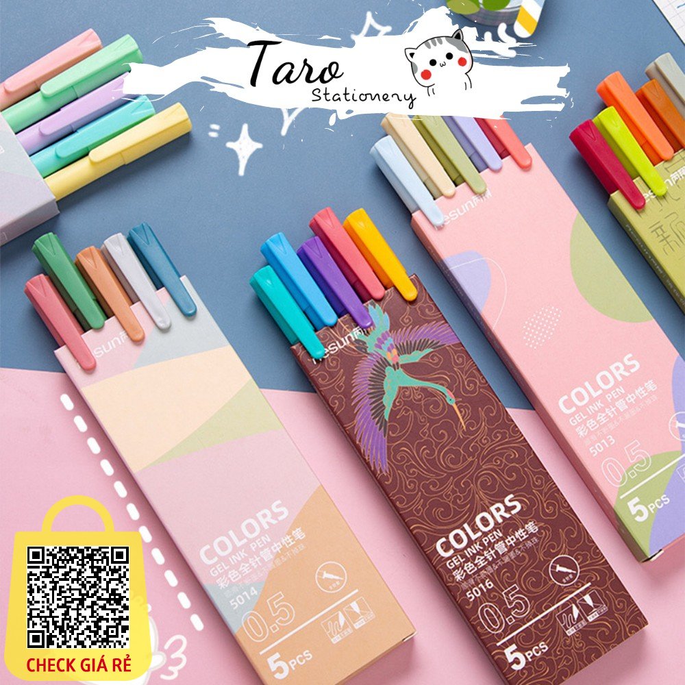 Set 5 bút gel dupe KACO PURE nhiều màu A07 Macaron take note IELTS tiện dụng Taro Stationery