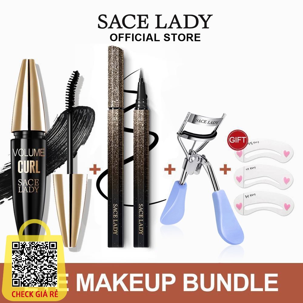 Set bút kẻ mắt mascara và dụng cụ kẹp bấm cong lông mi SACE LADY chống thấm nước lâu trôi làm đẹp 15g