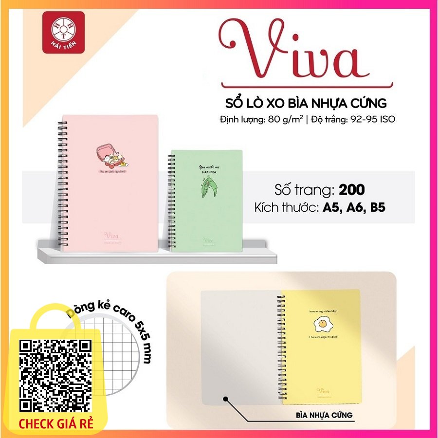 Sổ Caro lò xo bìa nhựa cao cấp 200 trang Hải Tiến VIVA 6522 / 6539 / 6546 - Sổ Caro khổ A6 / A5 / B5