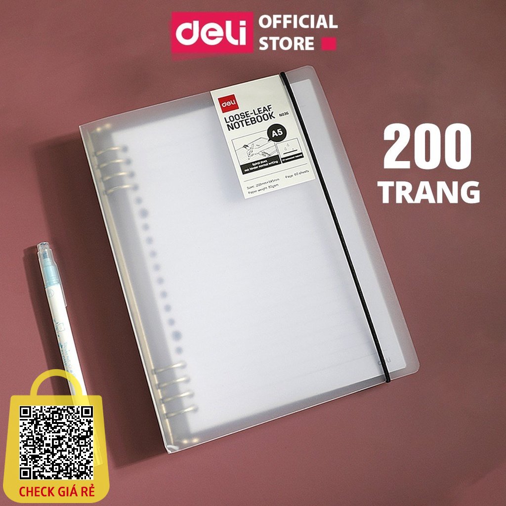 Sổ Còng Sắt 8 Lỗ Kẻ Ngang Bider File Nhựa Trong Suốt Kèm Dây Rút A5 200 Trang 100 Tờ Làm Sổ Tay Ghi Chép Caligraphy