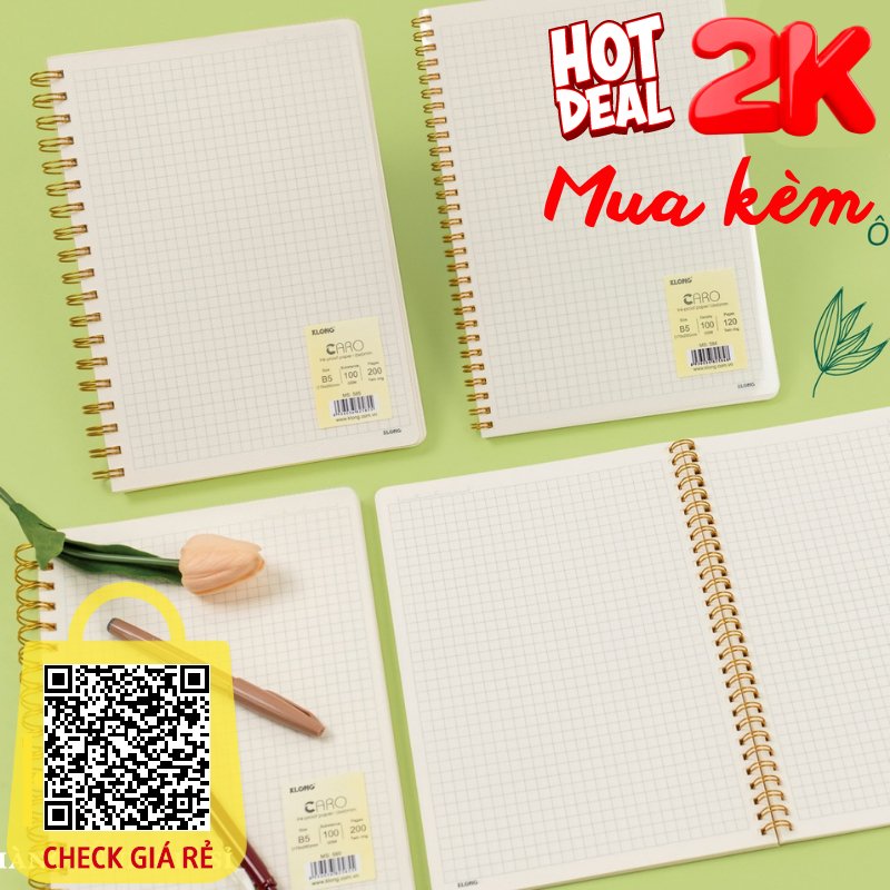 SỔ KLONG B5-A5 Caro-Lined-Dash-Dot Grid 80-120-200 TRANG 100gsm lò xo kép - HXGS sổ tập vở klong