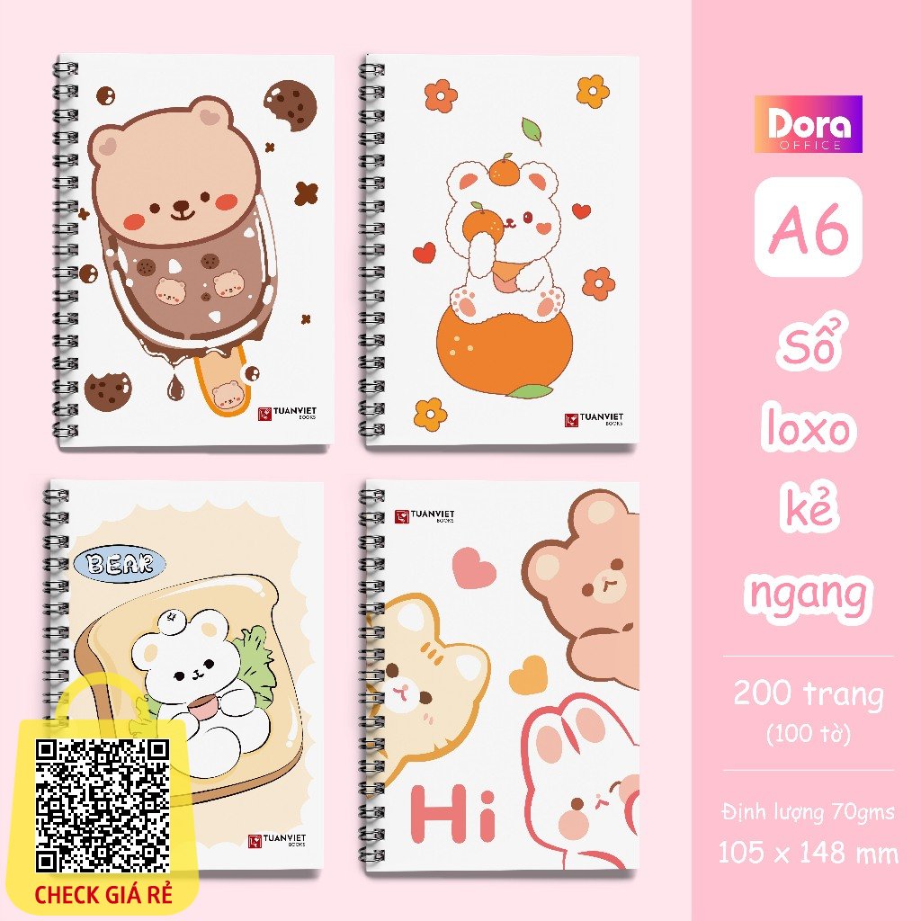 Sổ lò xo sổ tay A6 kẻ ngang 200 trang Dora phong cách hàn quốc cute tập vở ghi chép dành cho học sinh