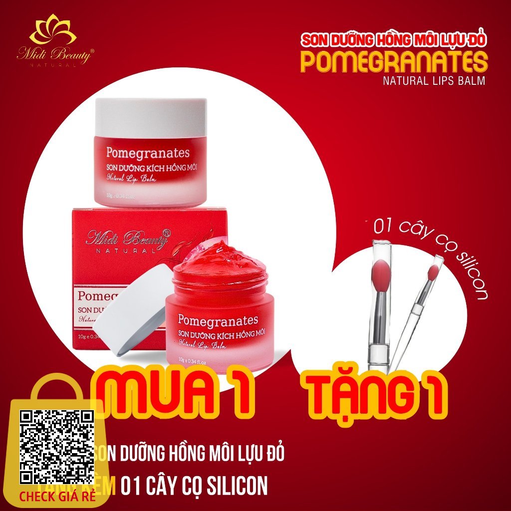 Son Dưỡng Hồng Môi Lựu Đỏ 10gr - Pomegranates Natural Lip Balm 10gr Midi Beauty Natural