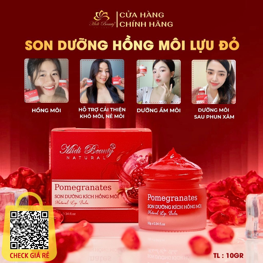 Son Dưỡng Hồng Môi Lựu Đỏ 10gr - Pomegranates Natural Lip Balm 10gr Midi Beauty