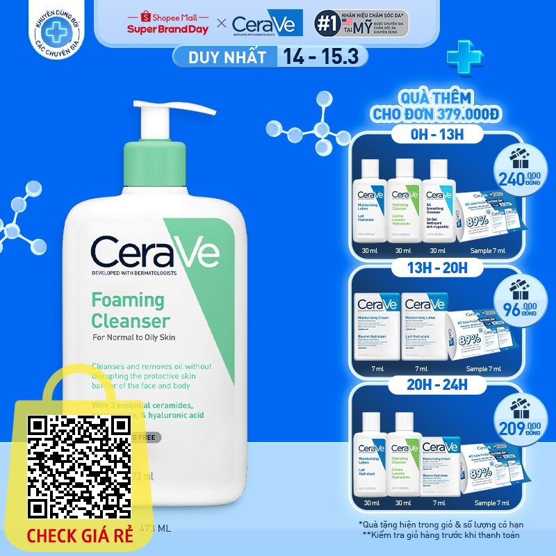 Sữa rửa mặt giúp làm sạch sâu dành cho da dầu Cerave Foam Cleanse 473ML