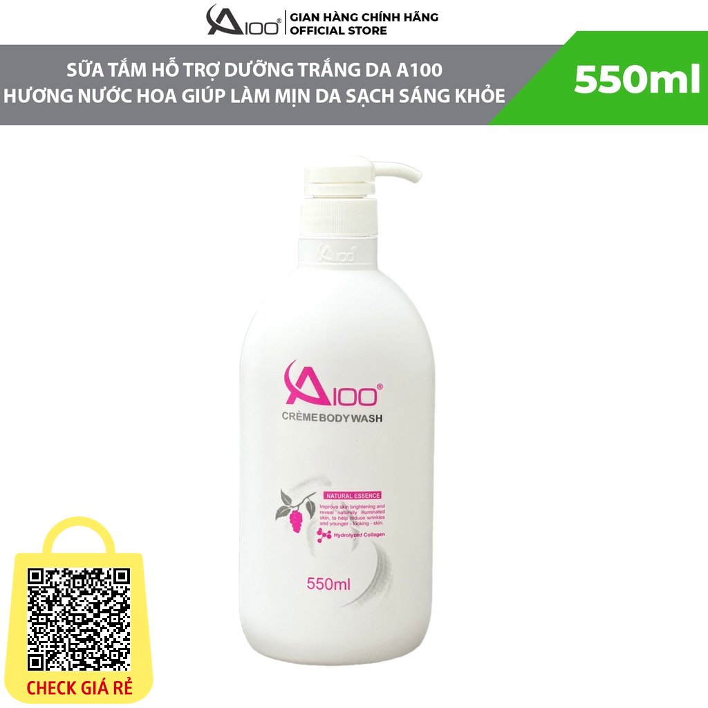 Sữa Tắm Hỗ Trợ Dưỡng Trắng Da A100 Crème Body Wash - Hương Nước Hoa Chiết Xuất Thiên Nhiên Làm Mịn Da Chai 550ml