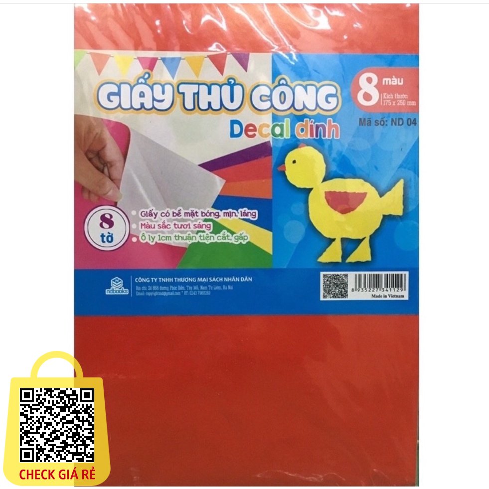 Tập Giấy Thủ Công 08 Màu 08 Tờ ND 04 - Có Decan Dán Sẵn