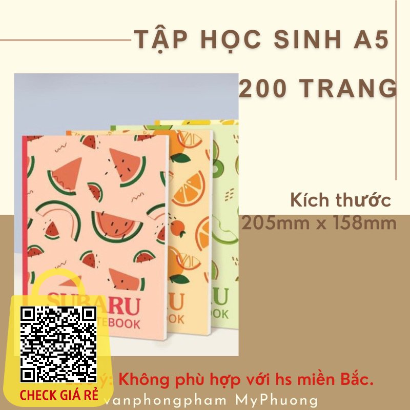 Tập Học Sinh Subaru A5 200 trang Fruit- định lượng 82gsm- 4 ô ly - kẻ ngang.