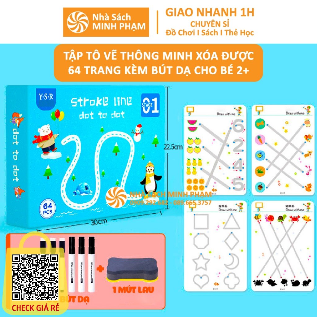 Tập tô vẽ thông minh xoá được 64 trang cho bé - Giáo dục Montessory tặng kèm bút