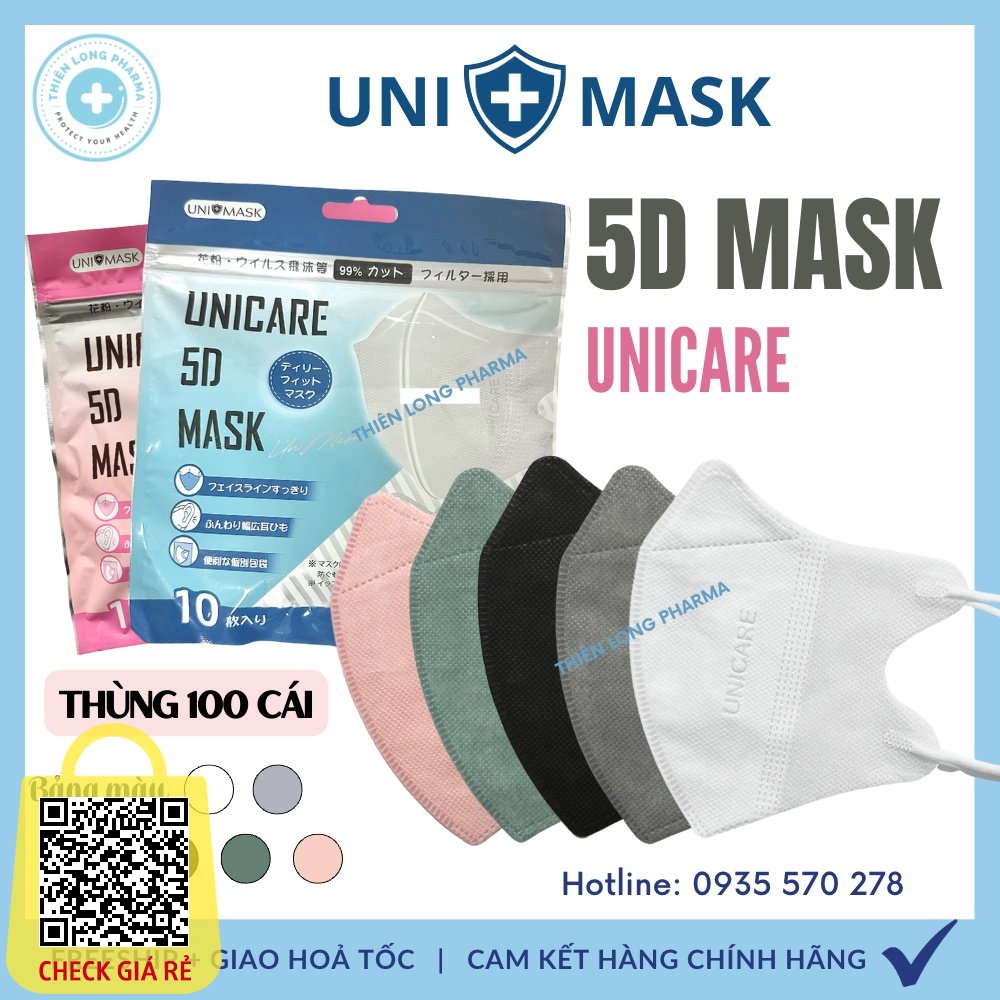 [Thùng 100Cái] Khẩu trang 5D Uni Mask 3 lớp kháng khuẩn hàng chính hãg côngty