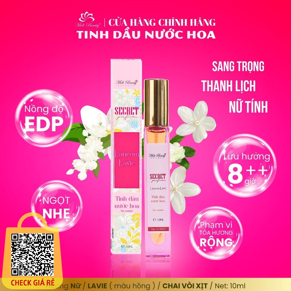 TINH DẦU NƯỚC HOA 10ML (EDP) SECRET PERFUME (MÀU HỒNG): Mùi nữ - ngọt nhẹ - hương ấm - thanh lịch - nữ tính.