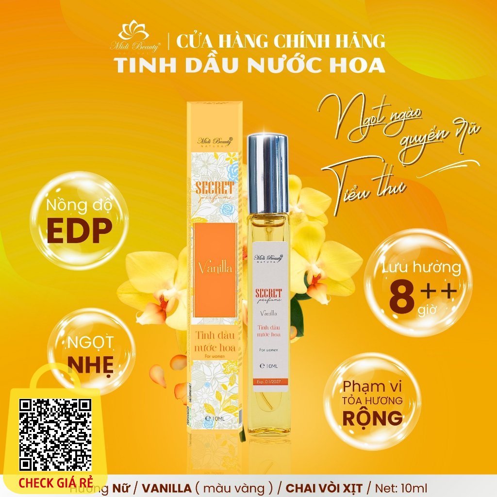 TINH DẦU NƯỚC HOA 10ML (EDP) SECRET PERFUME (MÀU VÀNG): Mùi nữ - ngọt dịu - thơm ấm - bánh bèo - tiểu thư.