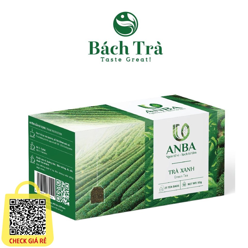 Trà Xanh túi lọc ANBA thanh lọc cơ thể giảm mỡ máu hỗ trợ tim mạch định lượng 50g hộp 25 túi